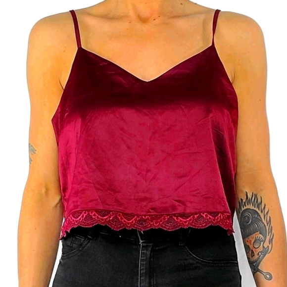 Shein Satin Cami Tank Size Large Deep Red Color - Picture 1 of 3